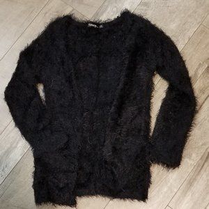 Fluffy soft black Cardigan with Pockets 7/8 girls